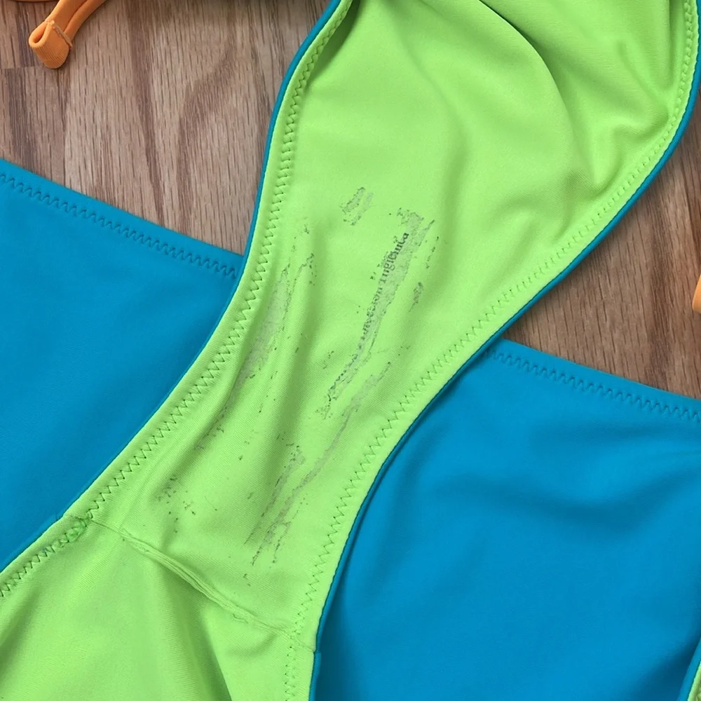 New Reversible Wild Fable Swimsuit Top Neon Green & Blue w/ Neon Orange Straps - Picture 4 of 9